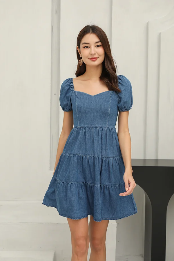 Denim Dalliance Tiers Dress Midwash