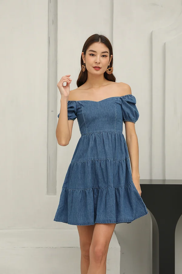 Denim Dalliance Tiers Dress Midwash