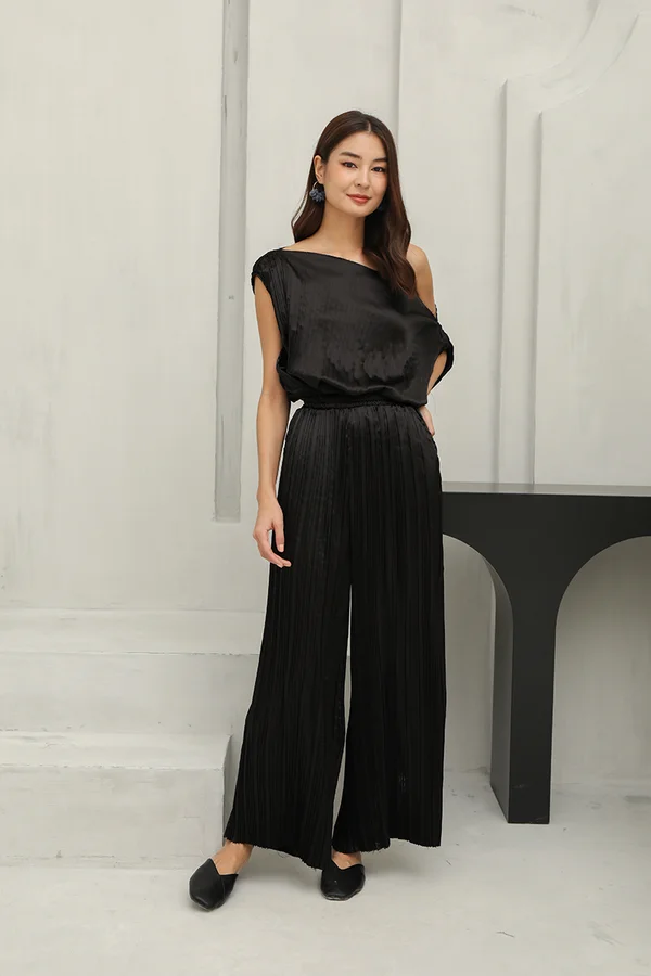 The High Life Plisse Pleat Palazzo Pants Black