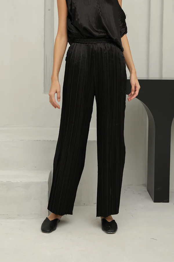 The High Life Plisse Pleat Palazzo Pants Black