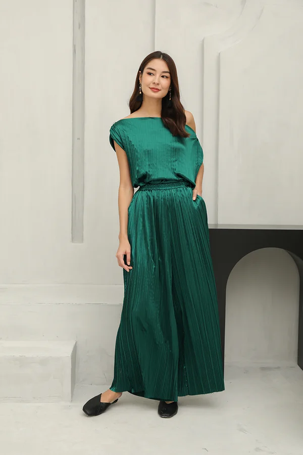 The High Life Plisse Pleat Tank Top Forest Green
