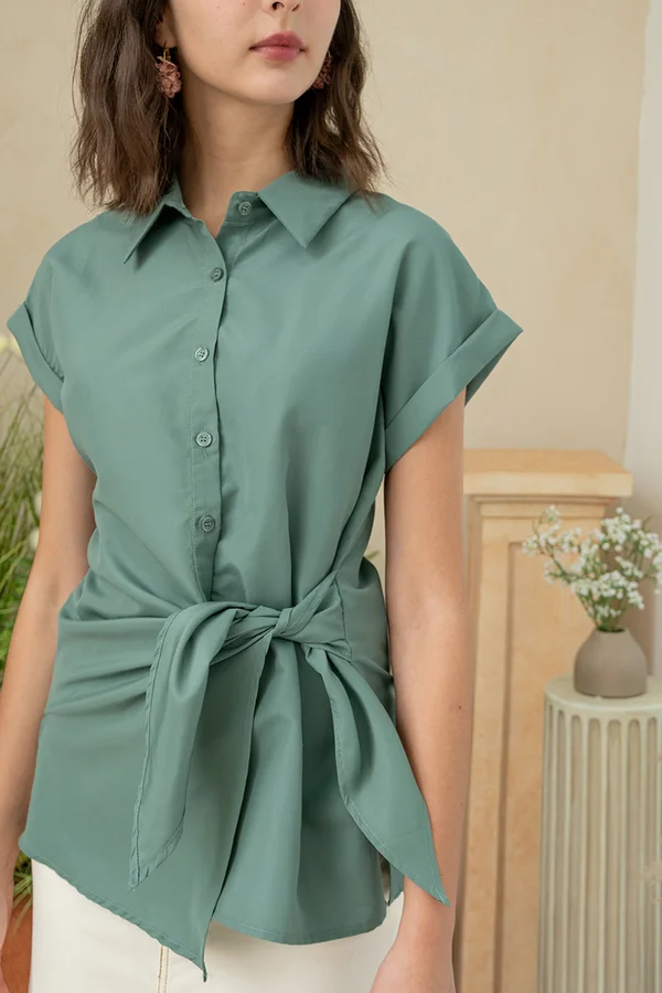 Purposeful Living Shirt Tie Blouse Pine Green
