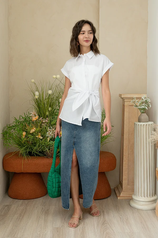 Purposeful Living Shirt Tie Blouse White