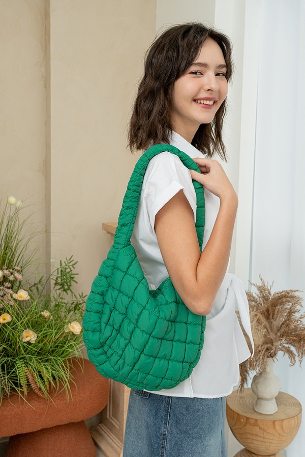 Cloud Nine Puffer Quilted Tote Bag Kelly Green