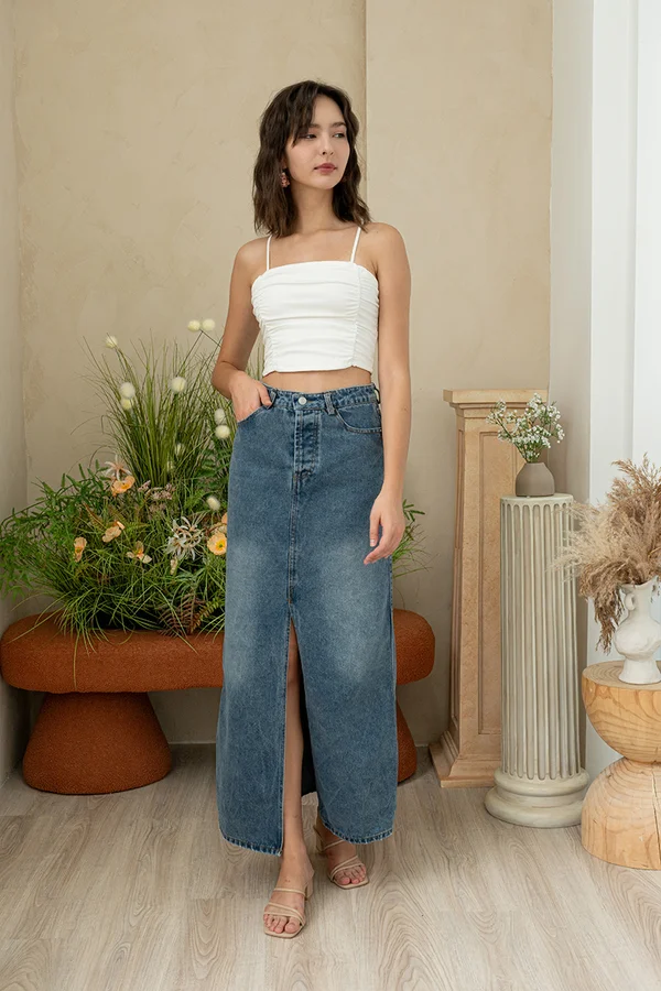 Gradual Gradations Slit Denim Maxi Skirt