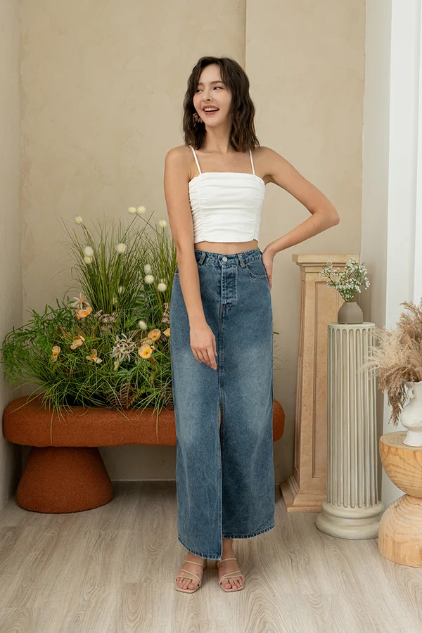 Gradual Gradations Slit Denim Maxi Skirt