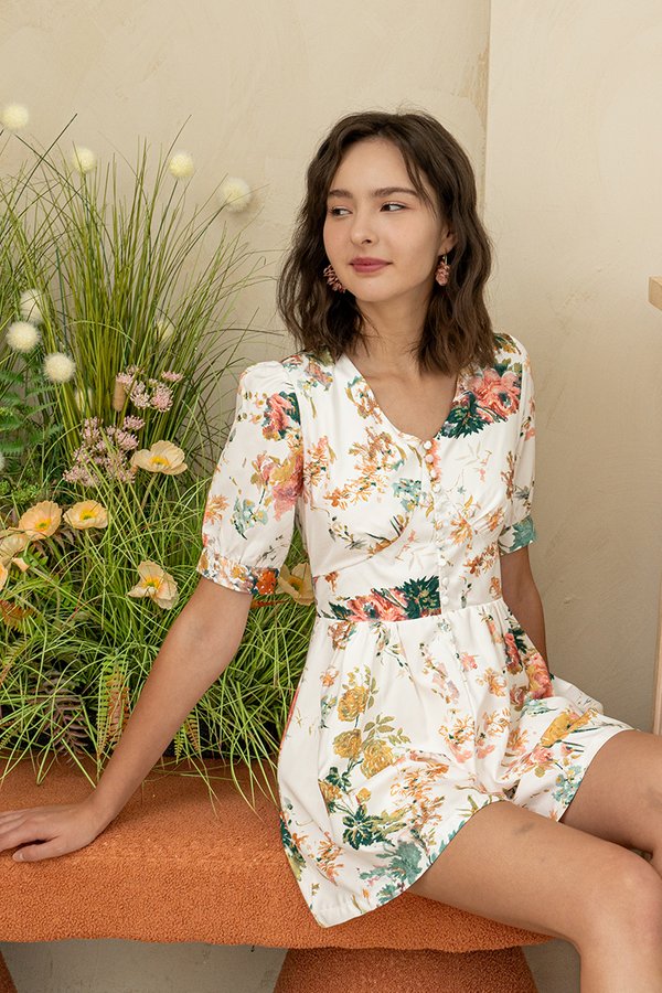 First Date, Can't Wait Button Floral Romper