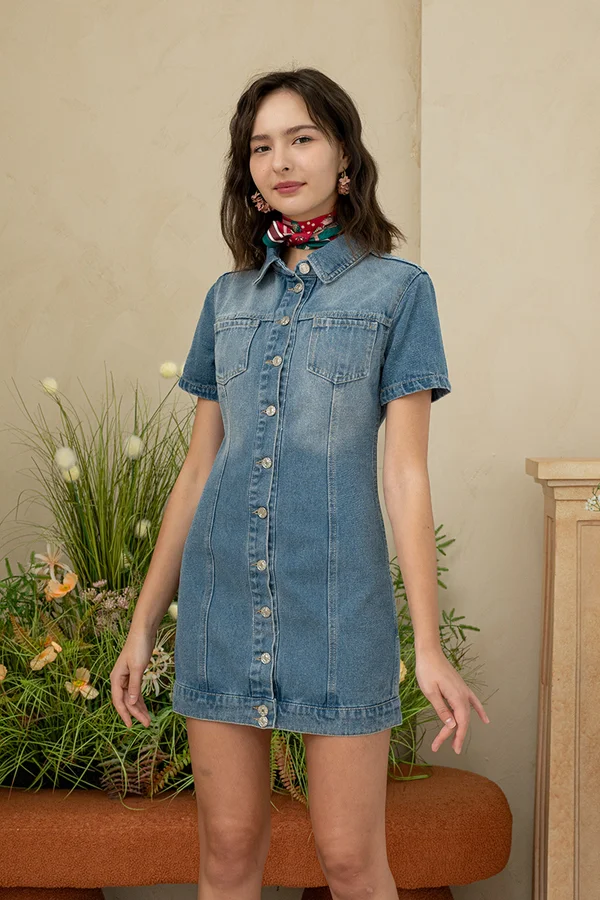 Chambray Catchall Ombrewash Shirt Dress
