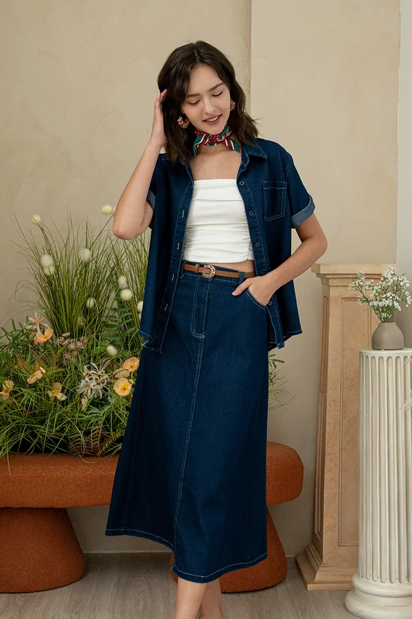 Denim Raring Instincts Column Maxi Skirt Darkwash