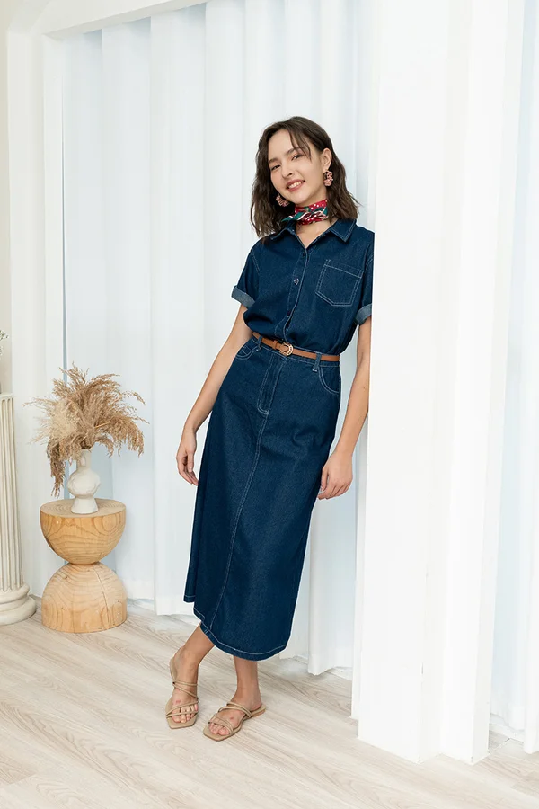 Denim Raring Instincts Column Maxi Skirt Darkwash