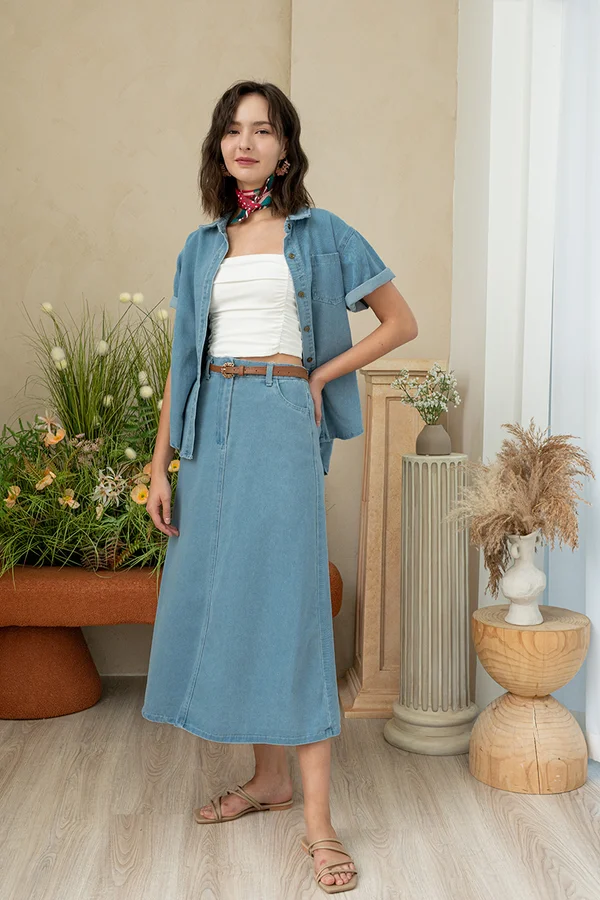 Denim Raring Instincts Column Maxi Skirt Lightwash