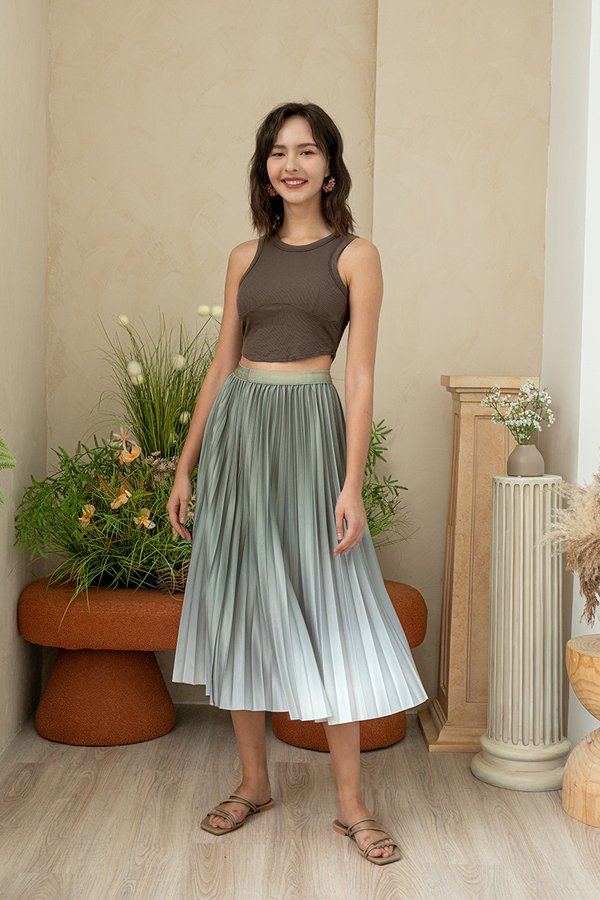 Hues so True Ombre Pleated Maxi Skirt Sage Green