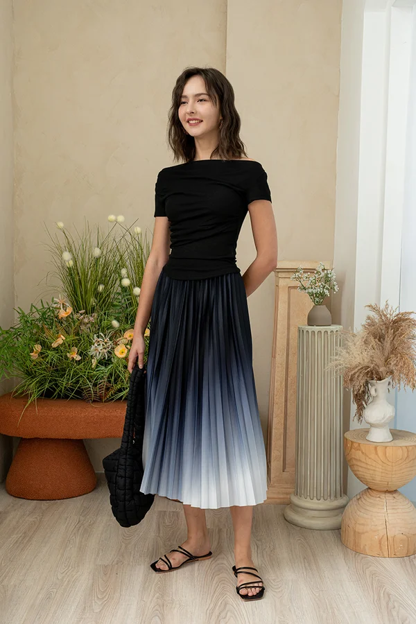 Hues so True Ombre Pleated Maxi Skirt Navy Blue
