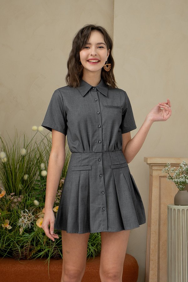 Scholastic Classic Pleated Shirt Dress Heathered Grey