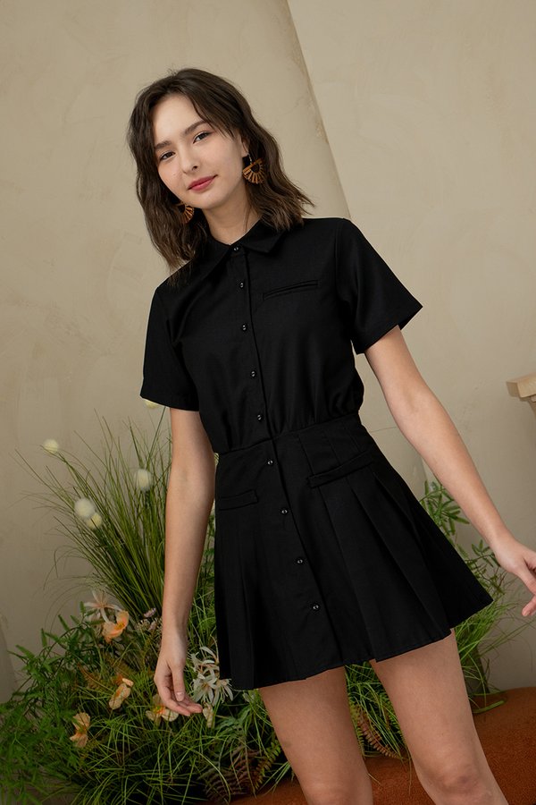 Scholastic Classic Pleated Shirt Dress Black