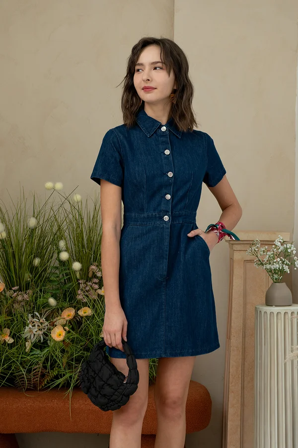 West Texas Holdem Denim Shirt Dress Darkwash