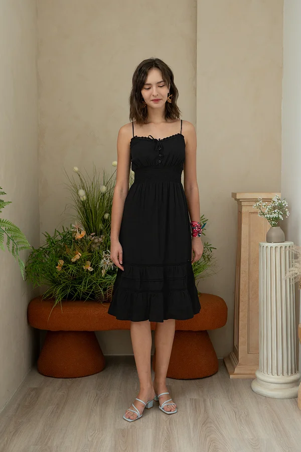 Dauntless Dahlias Lace Trims Midi Dress