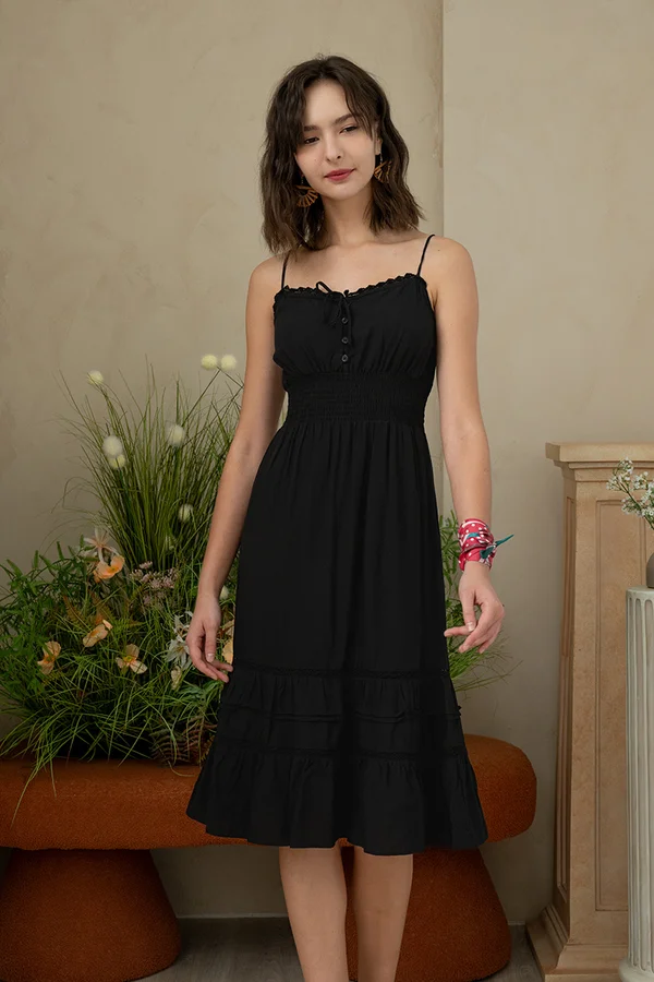 Dauntless Dahlias Lace Trims Midi Dress