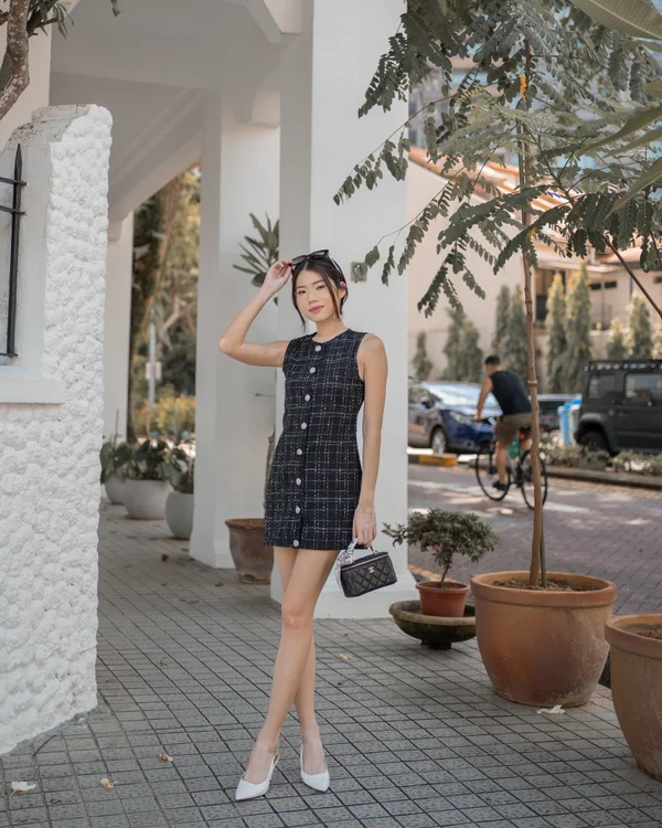 So Plaid I Found You Tweed Black Dress