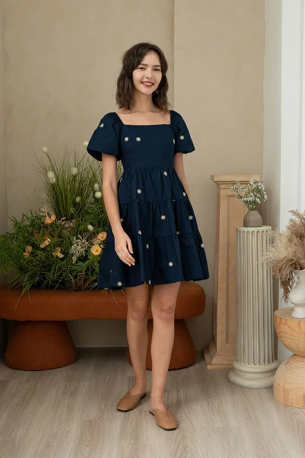 Eternal Sunshine Tiers Broderie Dress Navy Blue