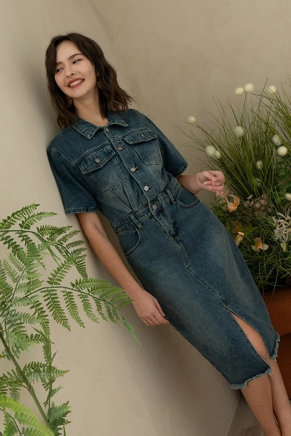 Full Denim Participation Hybrid Midi Shirt Dress Darkwash