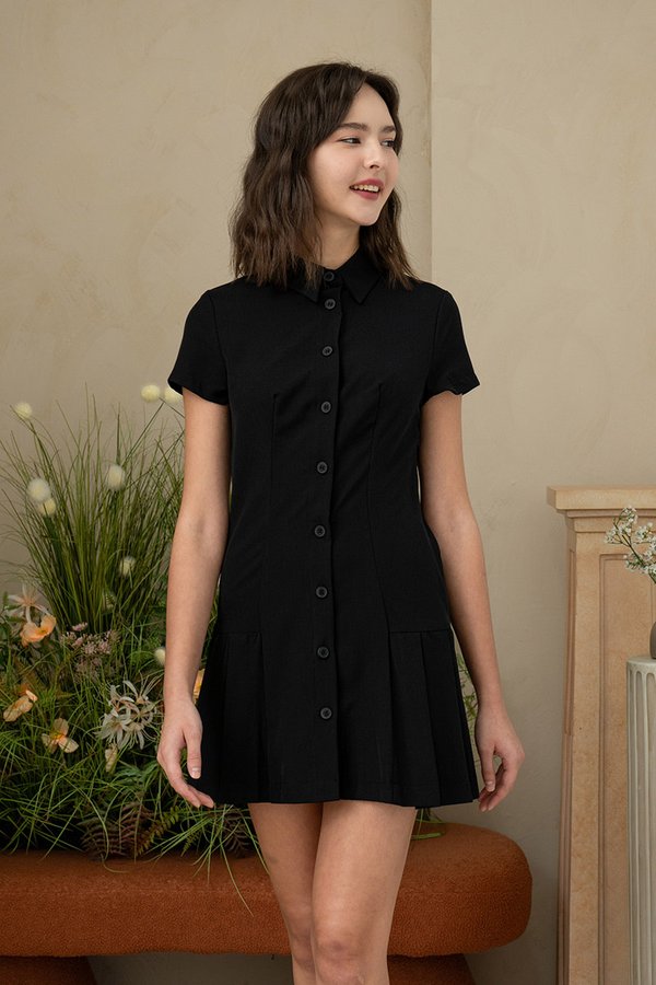 Upscale for the Weekend Pleat Black Dress