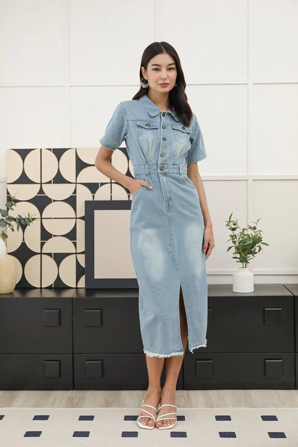 Full Denim Participation Hybrid Midi Shirt Dress Lightwash