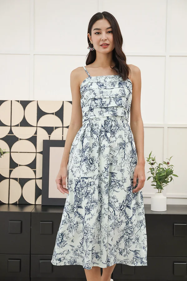 Burst Forth in Toile Pleated Floral Dress