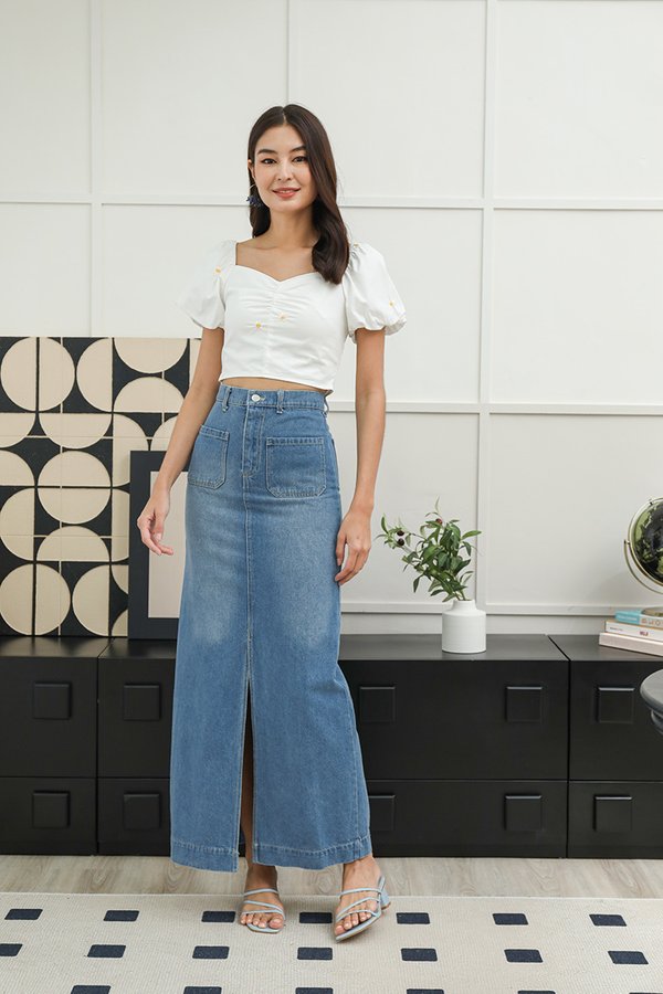 Pocket Pencil Denim Maxi Skirt