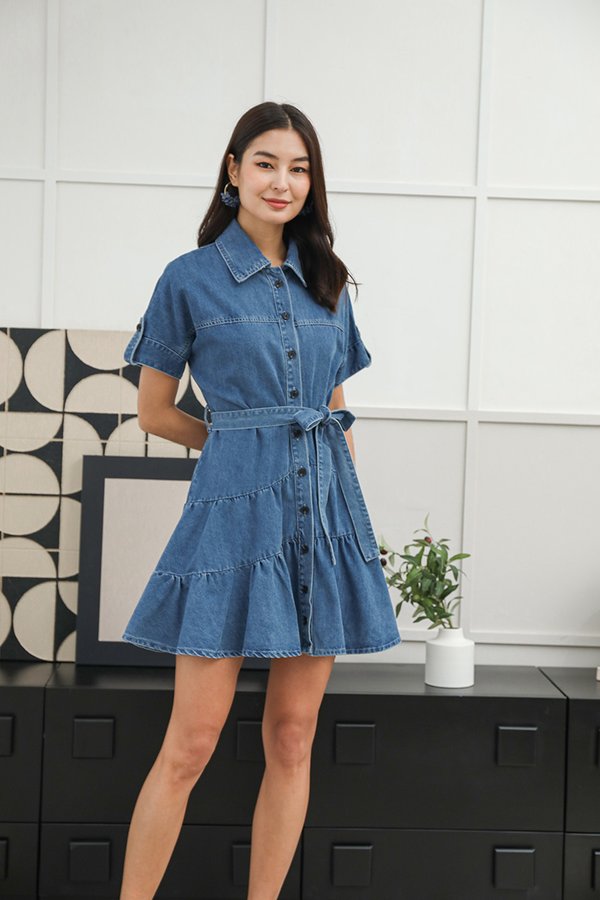 Uppity Urbanity Ruffles Denim Shirt Dress