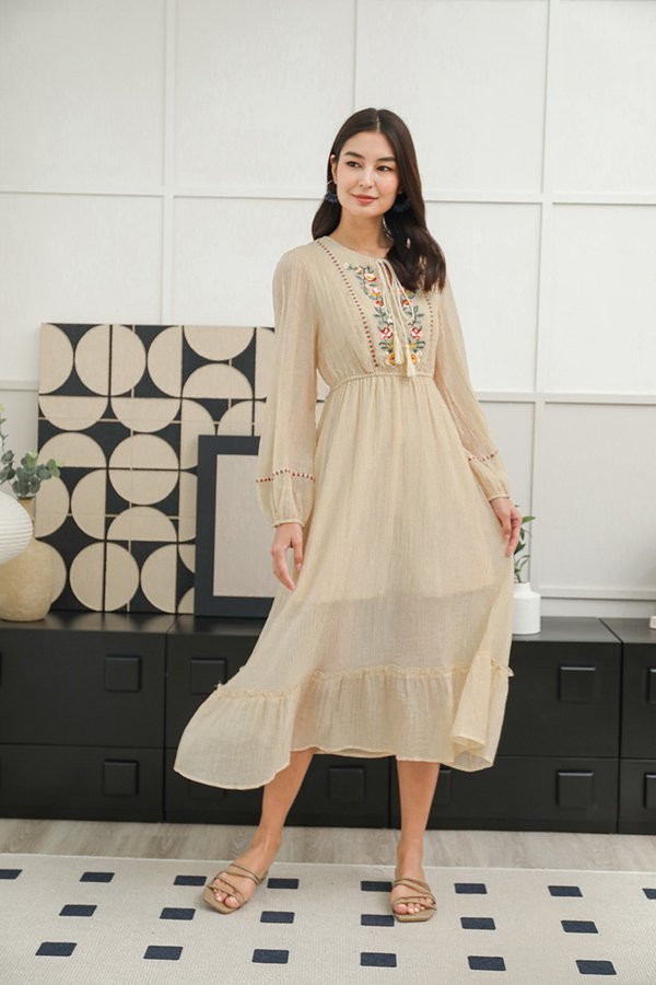 In Good Faith Embroidery Blouson Maxi Dress