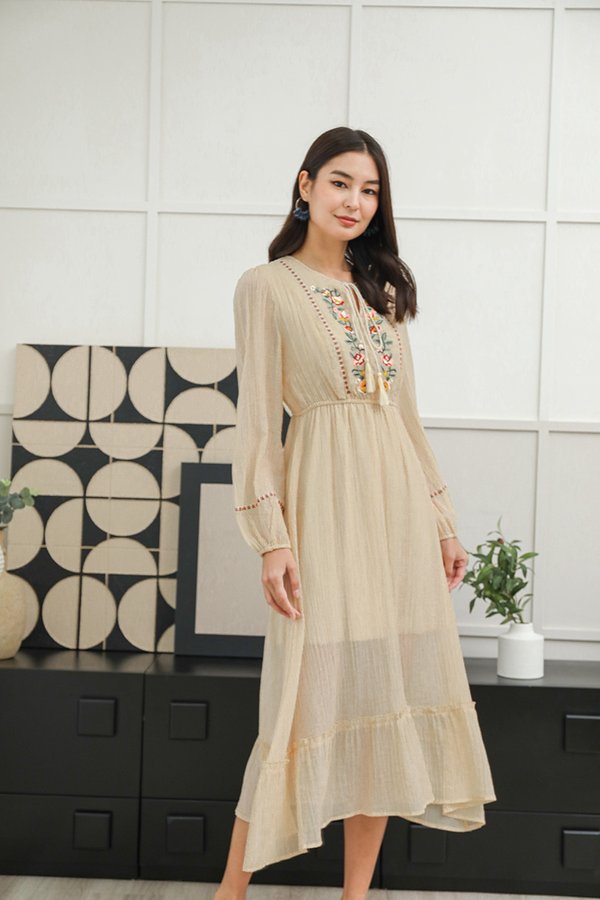 In Good Faith Embroidery Blouson Maxi Dress