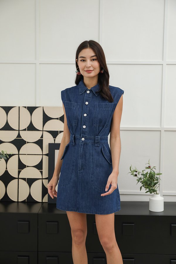 Pocket Science Denim Shirt Dress Darkwash