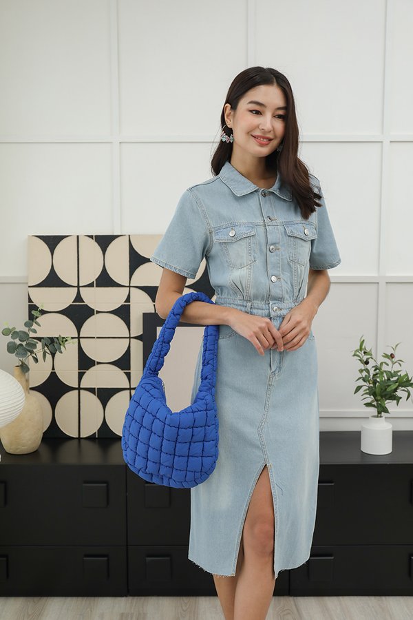 Cloud Nine Puffer Quilted Tote Bag Blue