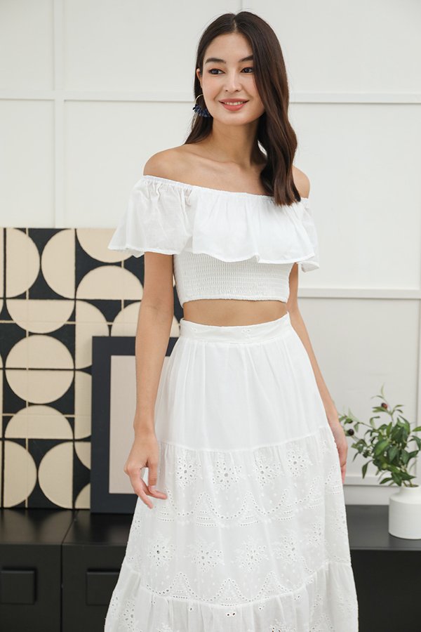 Sweet Summer Reminders Smocked Crop Top White