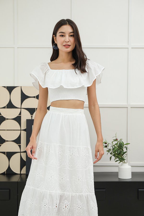 Sweet Summer Reminders Smocked Crop Top White