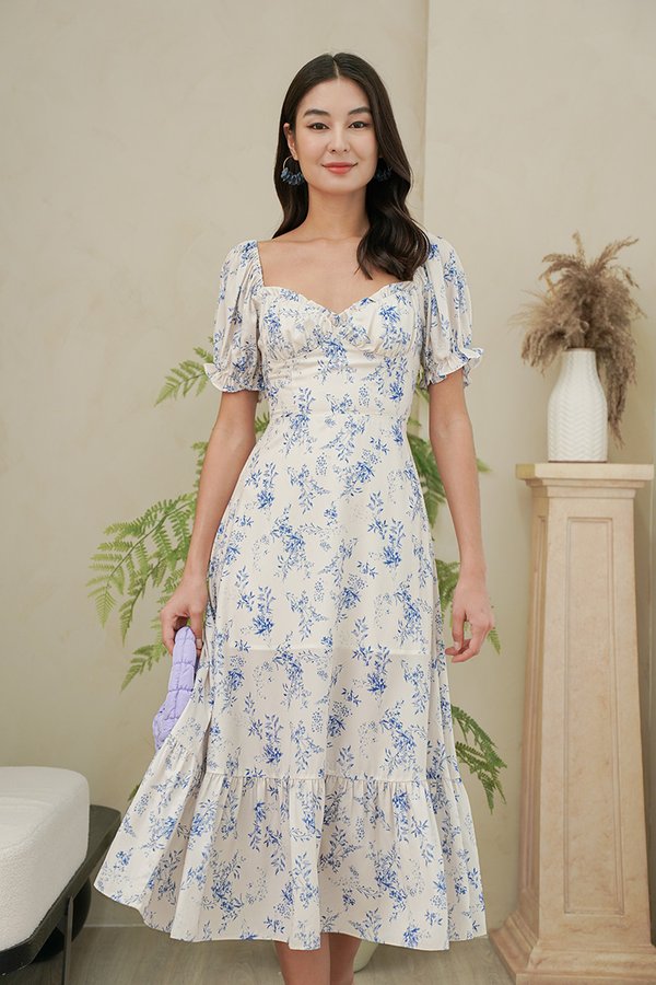 Universally Porcelain Florals Midi Dress