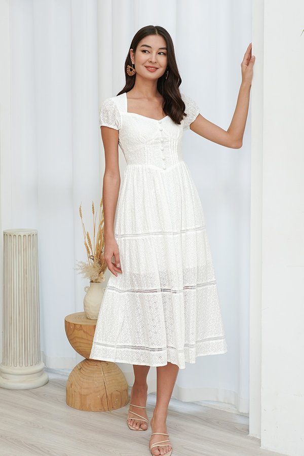 Romantic Era Revisited Broderie Tier Maxi Dress White