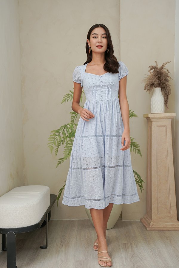 Romantic Era Revisited Broderie Tier Maxi Dress Blue