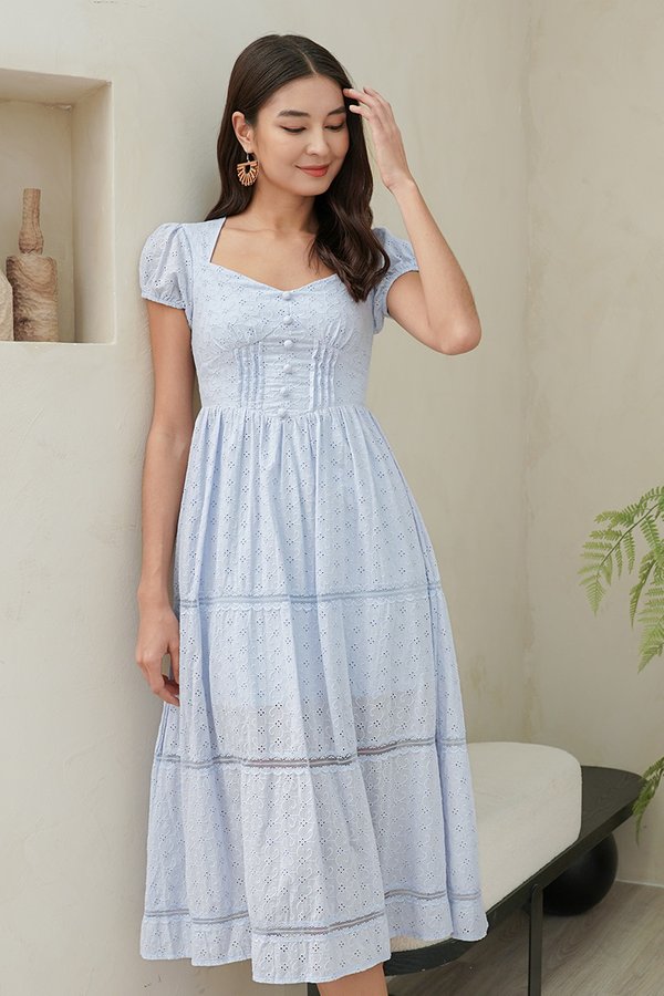 Romantic Era Revisited Broderie Tier Maxi Dress Blue