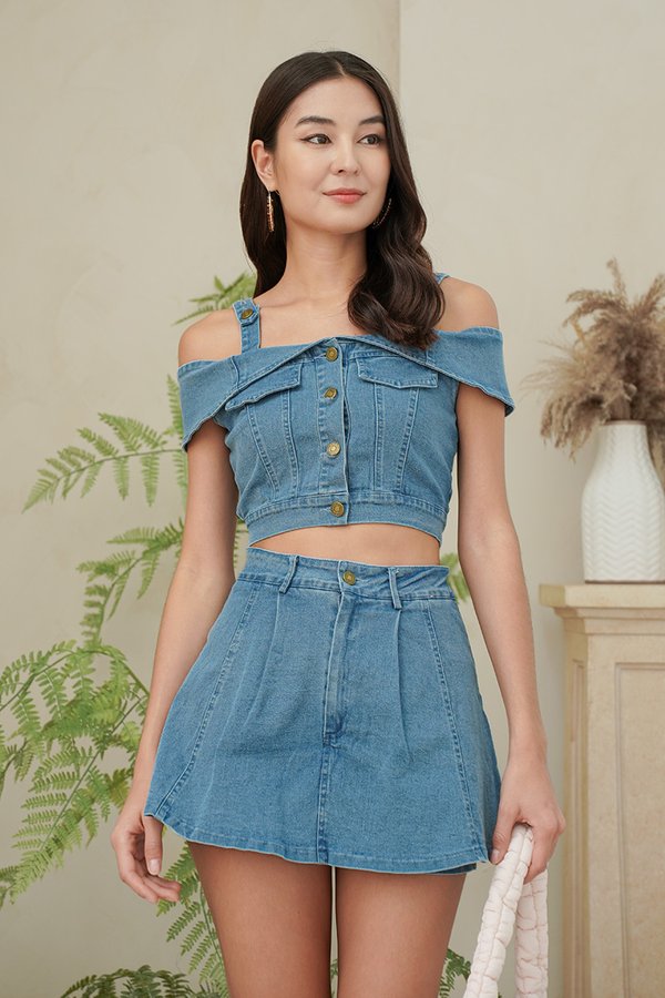 Denim Damsel Offshoulder Denim Jacket Midwash