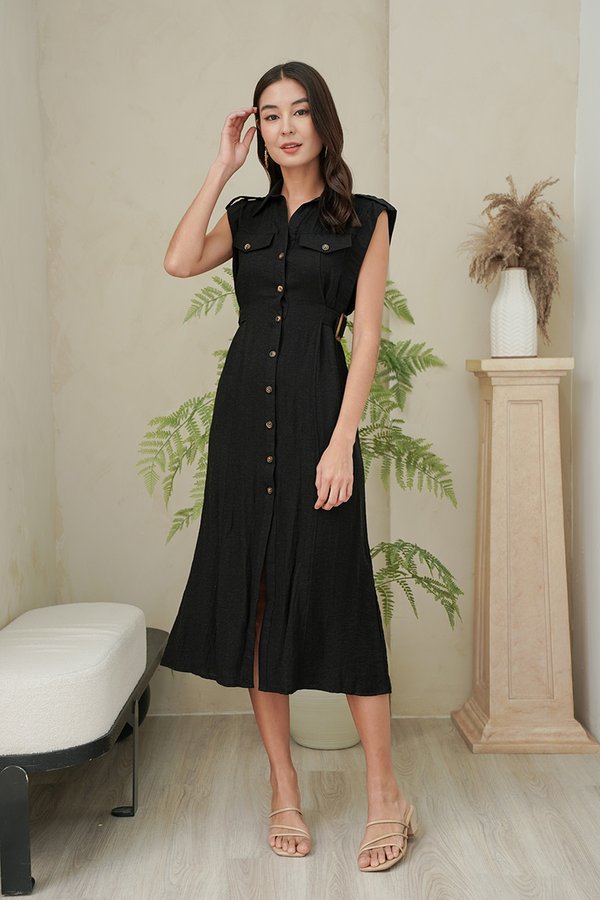 Been There Done Black Buttondown Shirt Dress