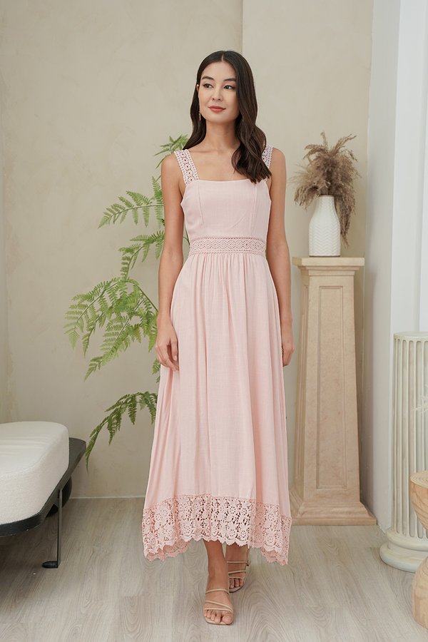 Unveiled Subtlety Lace Maxi Dress Pink