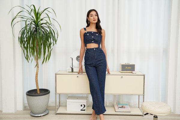 The Jean Suit Suspenders Jumpsuit Darkwash