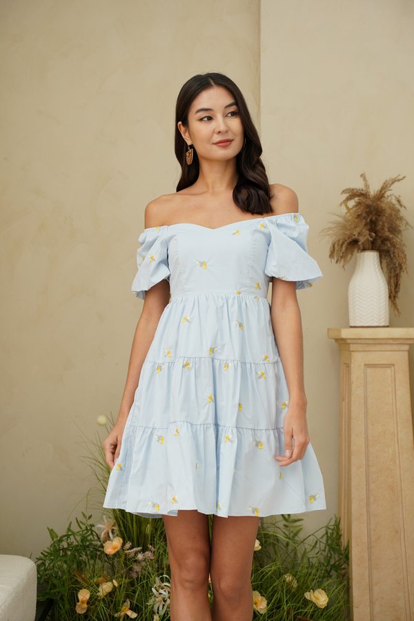 Fleur de Tilleul Tiers Broderie Dress Pale Blue