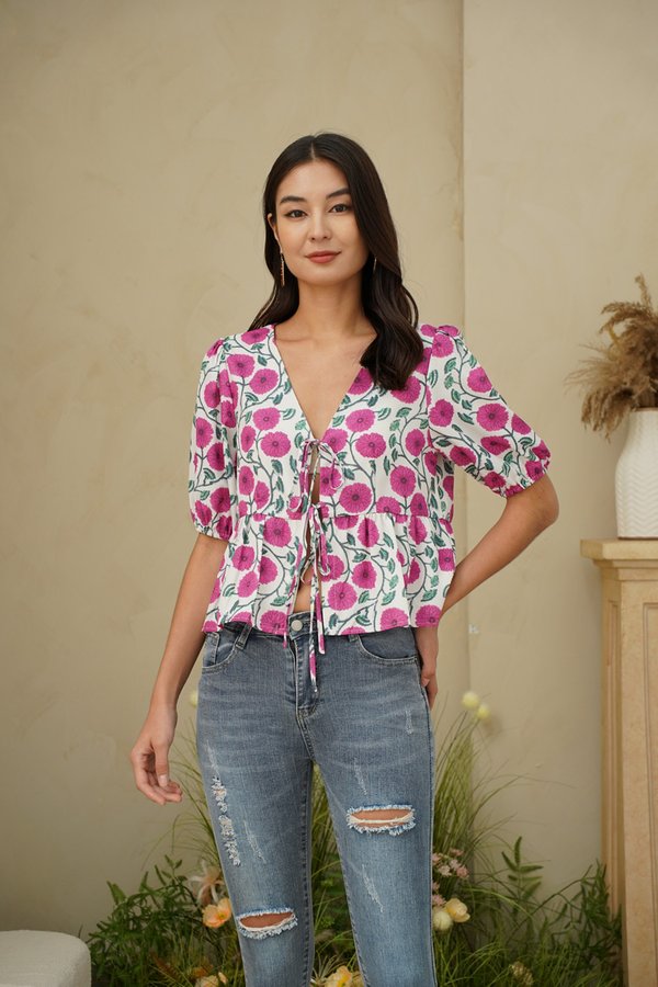 Paradiso Paros Ribbon Tie Front Top Bougainvillea