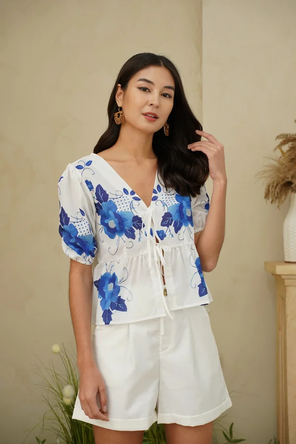 Paradiso Paros Ribbon Tie Front Top Santorini