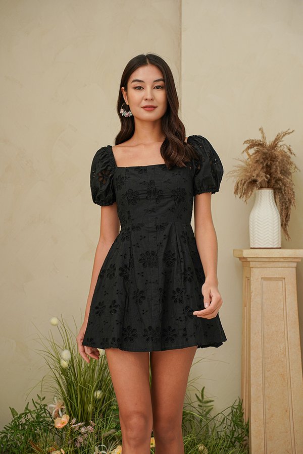 Stellar Starbursts Floral Crochet Dress Black