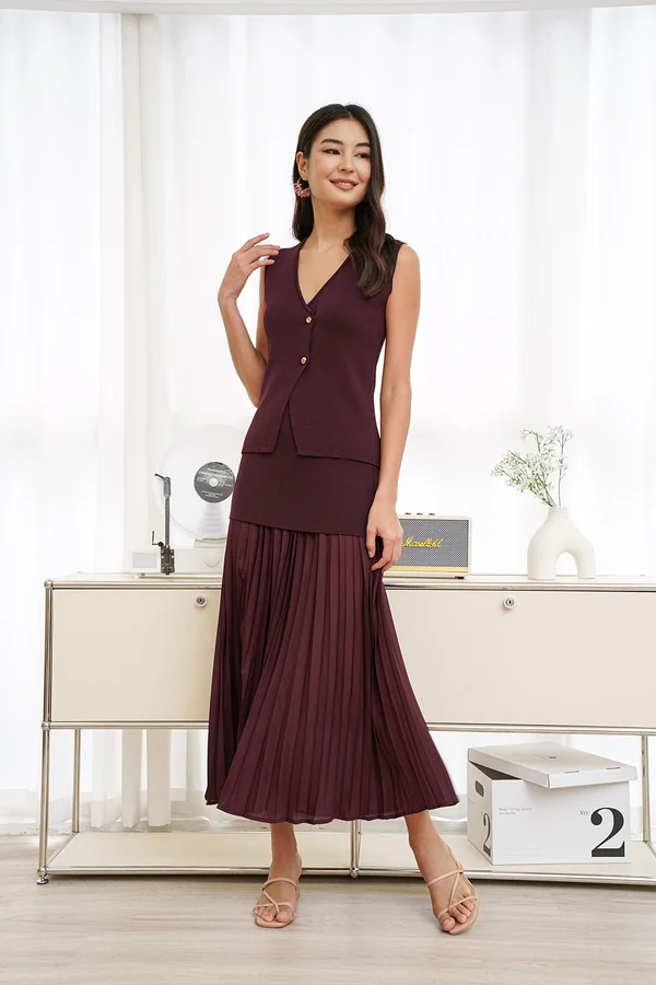 Plying Between Plum and Pleats Knit Vest Top