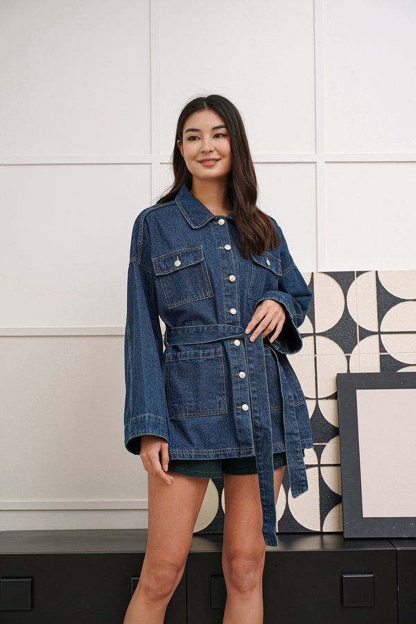 Winter Well Covered Denim Belted Trench Coat